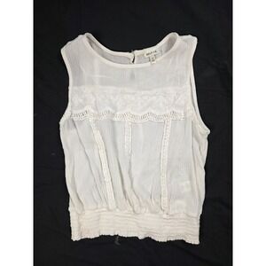SELFE White Eyelet Round Neck Ribbed Hem Sleveeless‎ Blouse Women's Size Small